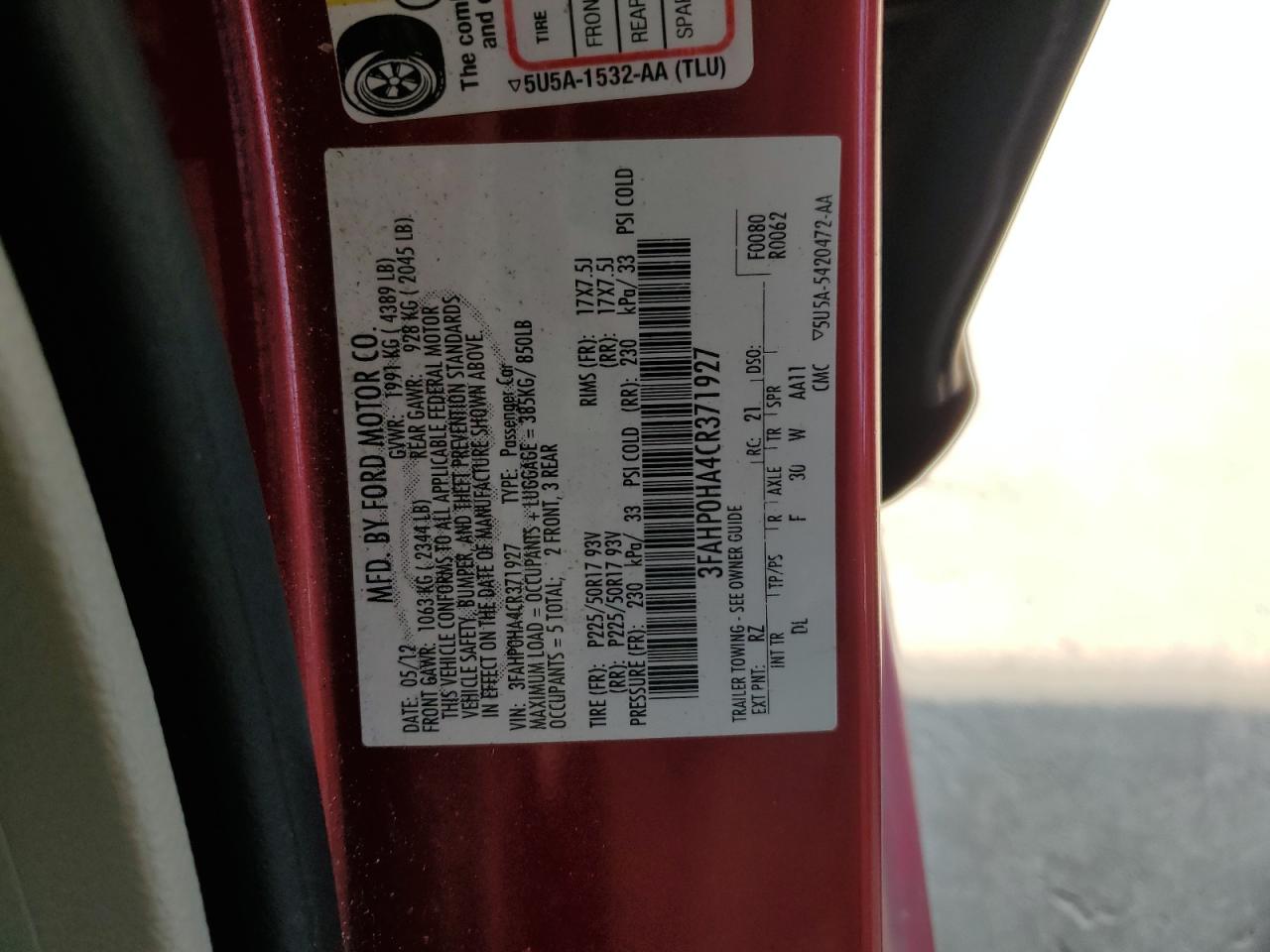 2012 FORD FUSION SE photo 34