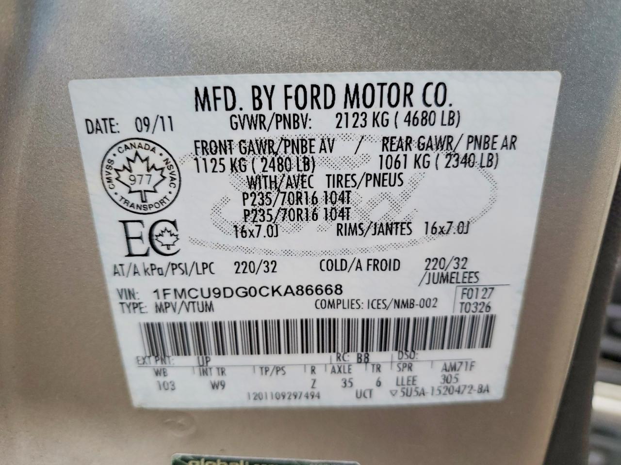 2012 FORD ESCAPE XLT photo 14
