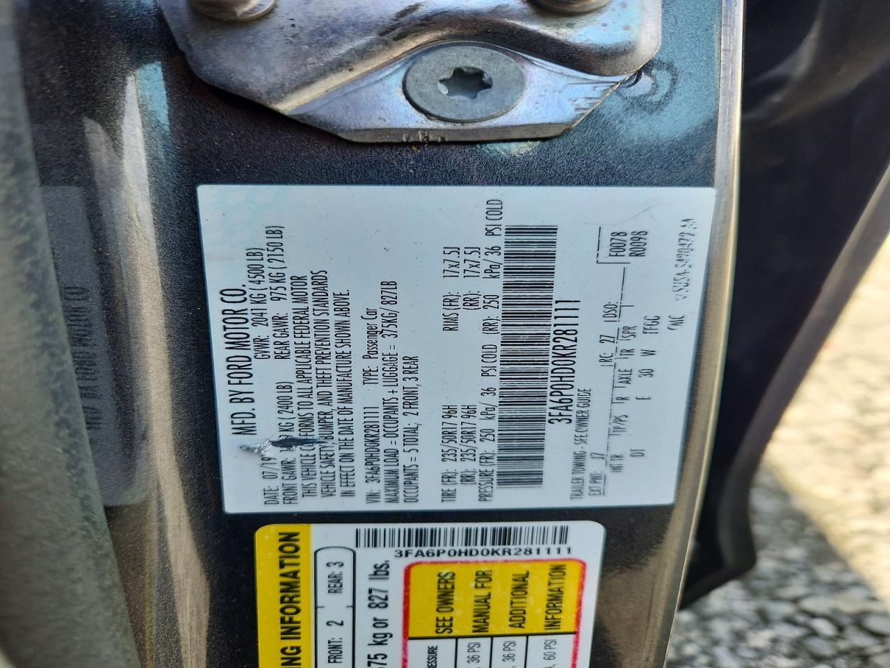 2019 FORD FUSION SE photo 12
