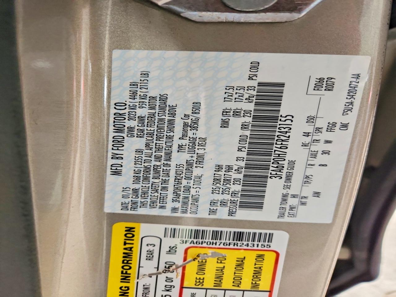 2015 FORD FUSION SE photo 23