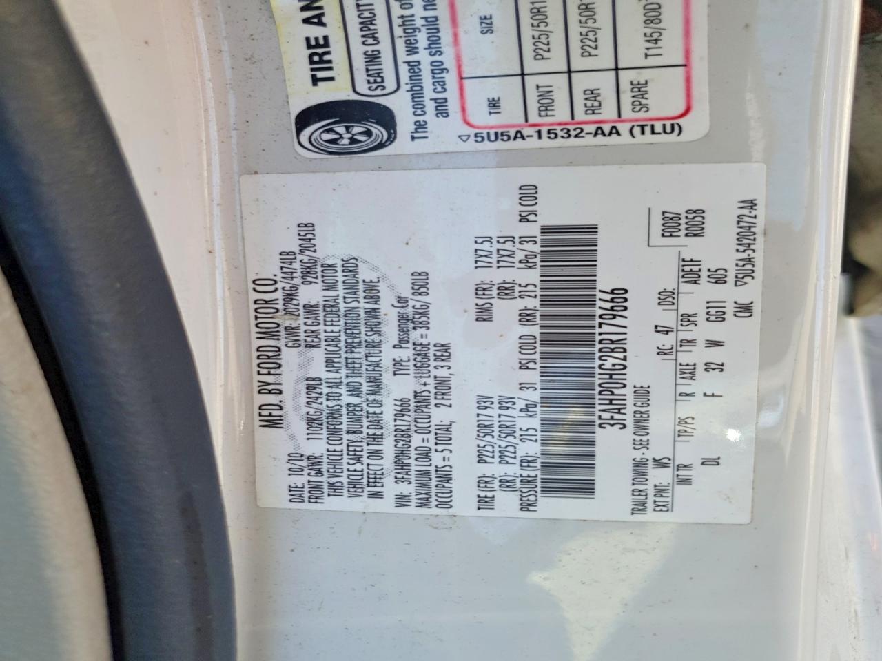 2011 FORD FUSION photo 12