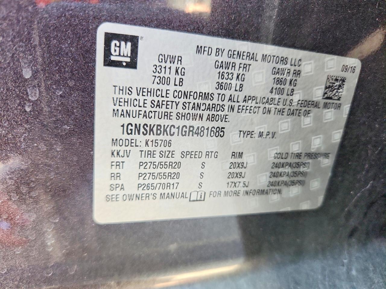 2016 CHEVROLET TAHOE K1500 LT photo 37
