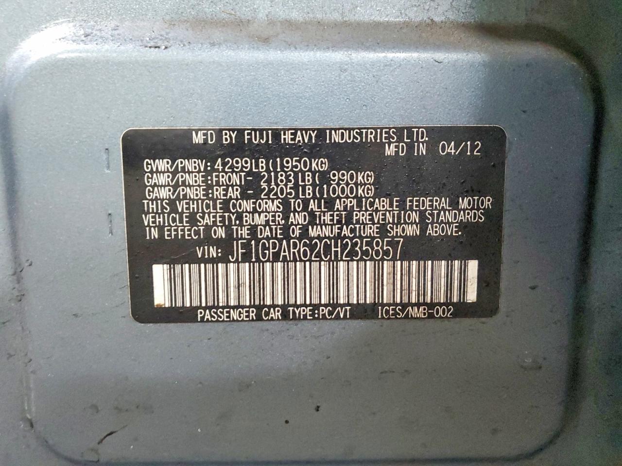 2012 SUBARU IMPREZA SPORT LIMITED photo 23