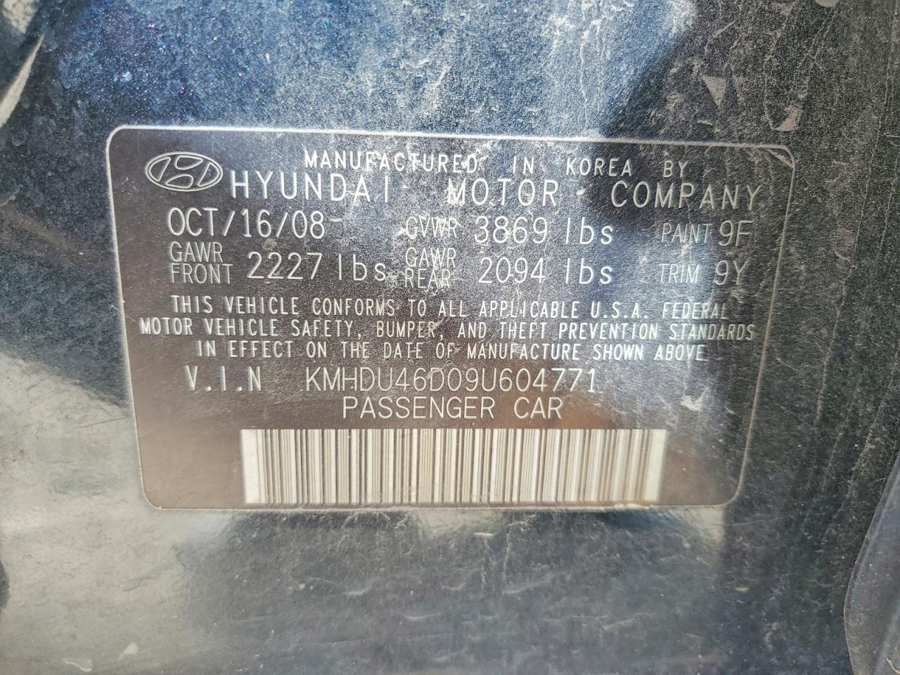 2009 HYUNDAI ELANTRA GLS photo 12