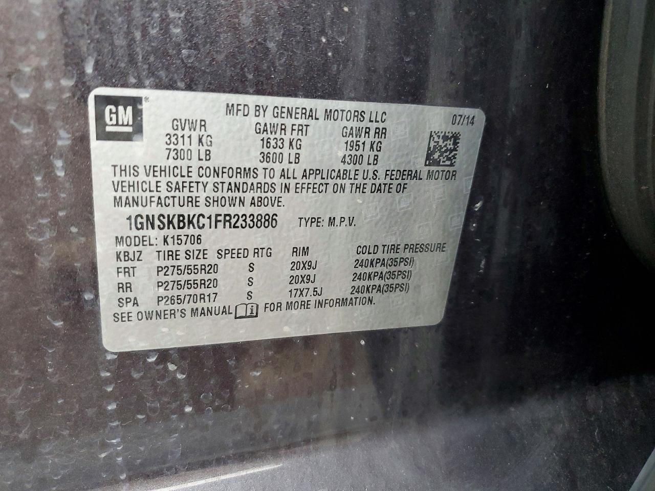 2015 CHEVROLET TAHOE K1500 LT photo 25