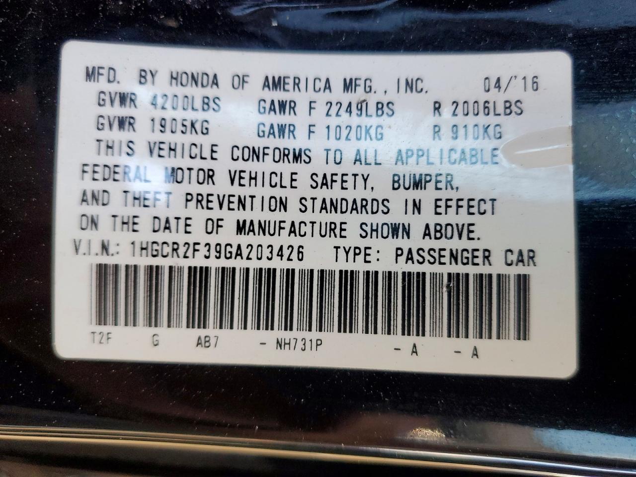 2016 HONDA ACCORD LX photo 25
