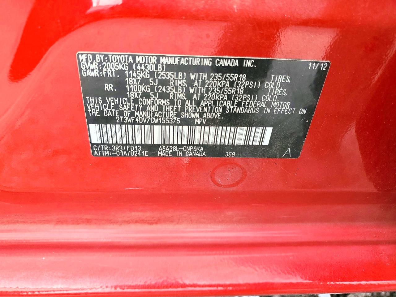 2012 TOYOTA RAV4 SPORT photo 13