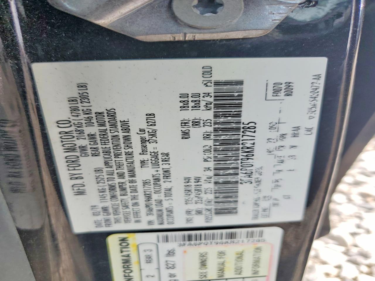 2019 FORD FUSION SE photo 23