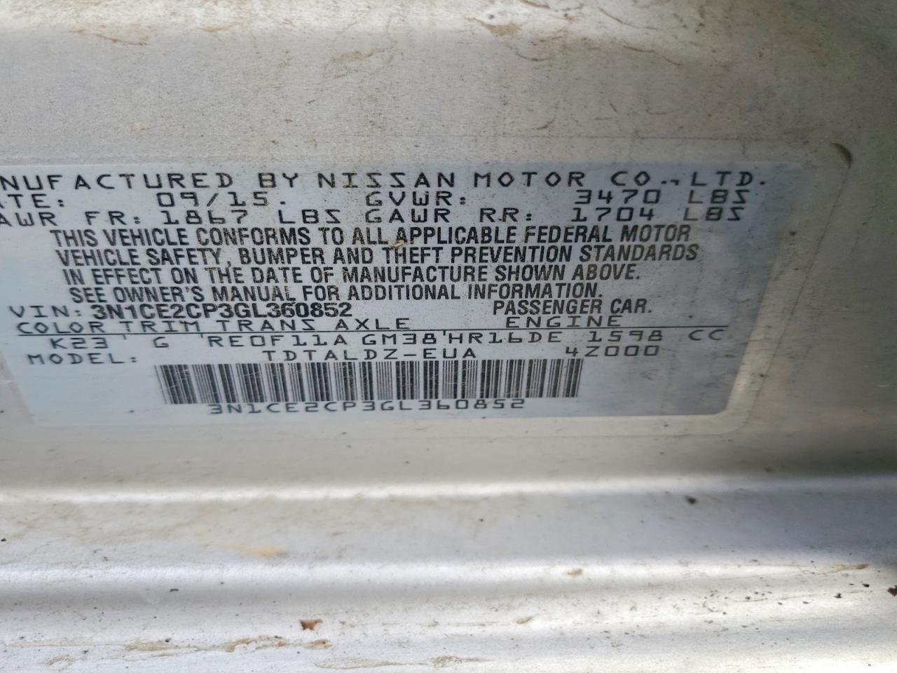 2016 NISSAN VERSA NOTE SV photo 37