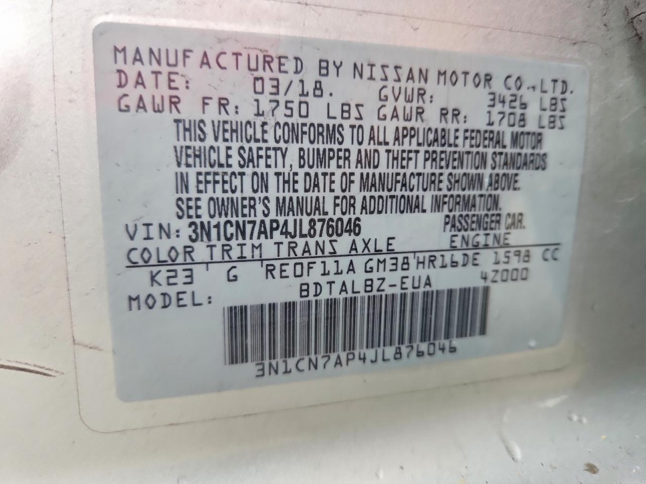 2018 NISSAN VERSA SV photo 34