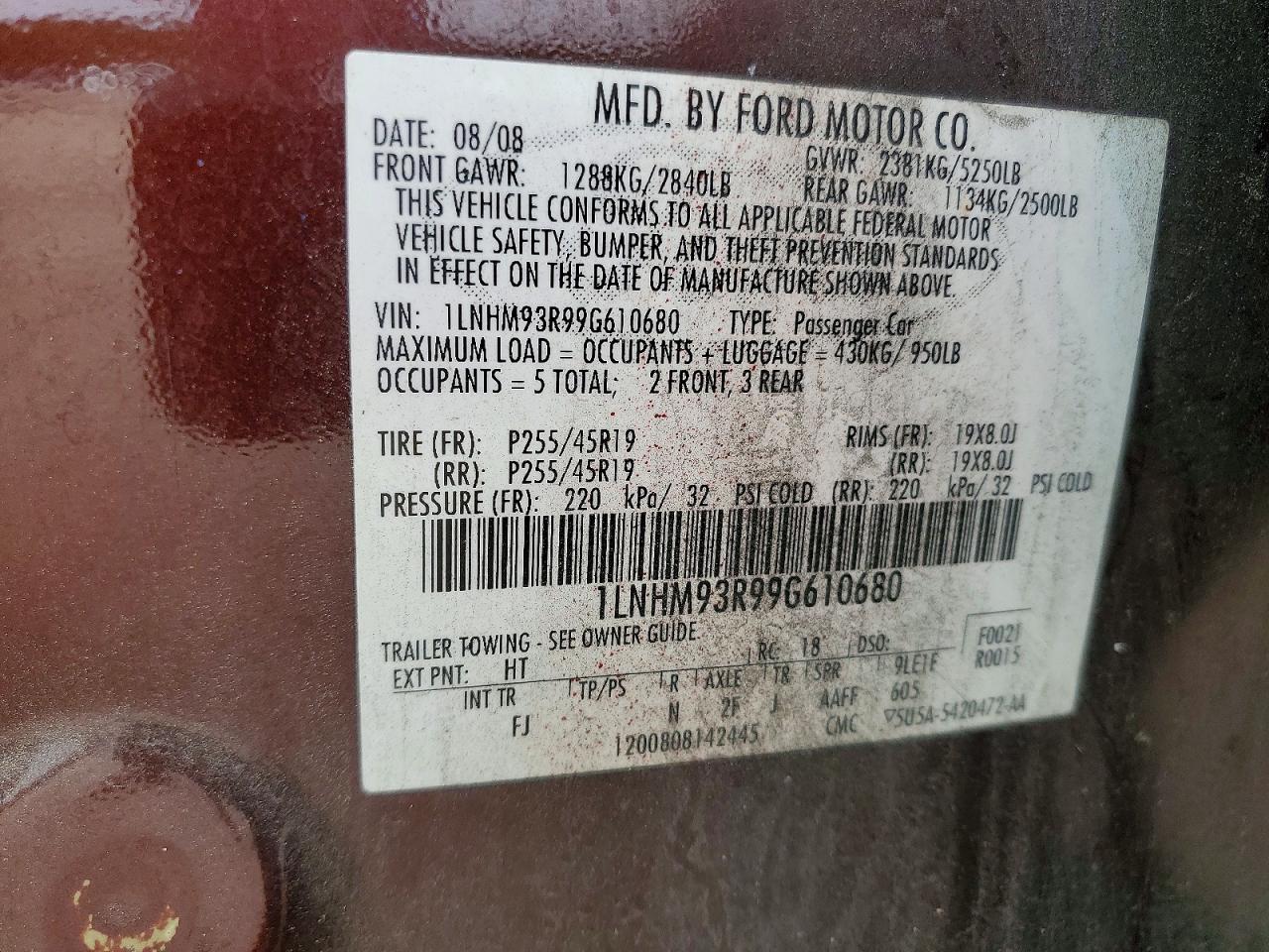 2009 LINCOLN MKS photo 12