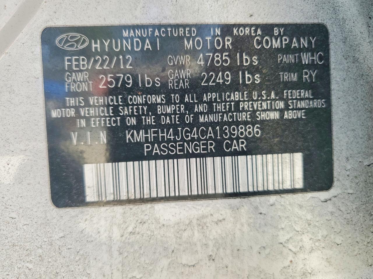 2012 HYUNDAI AZERA photo 23