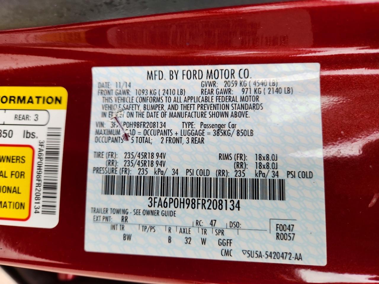 2015 FORD FUSION SE photo 25