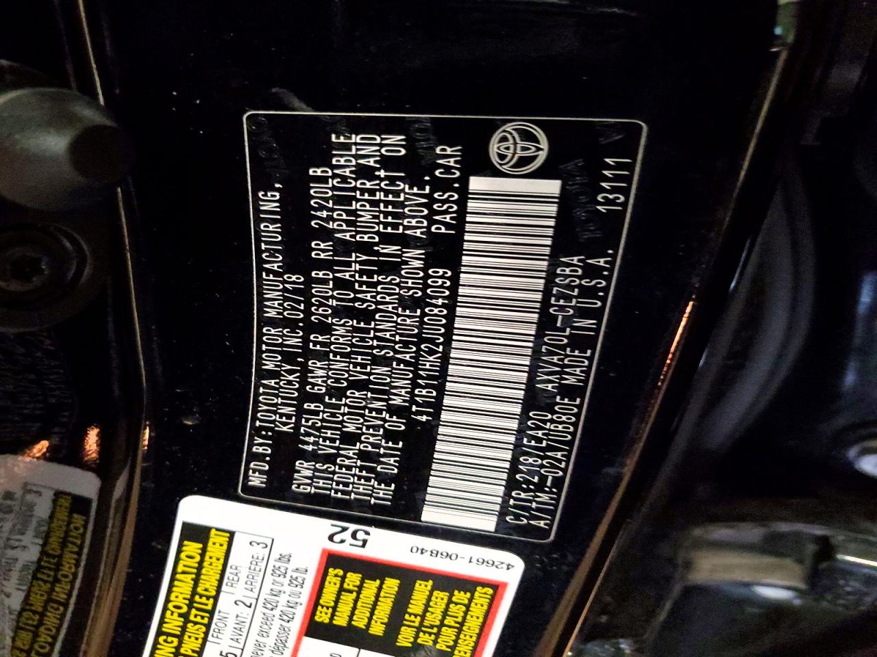 2018 TOYOTA CAMRY SE photo 12