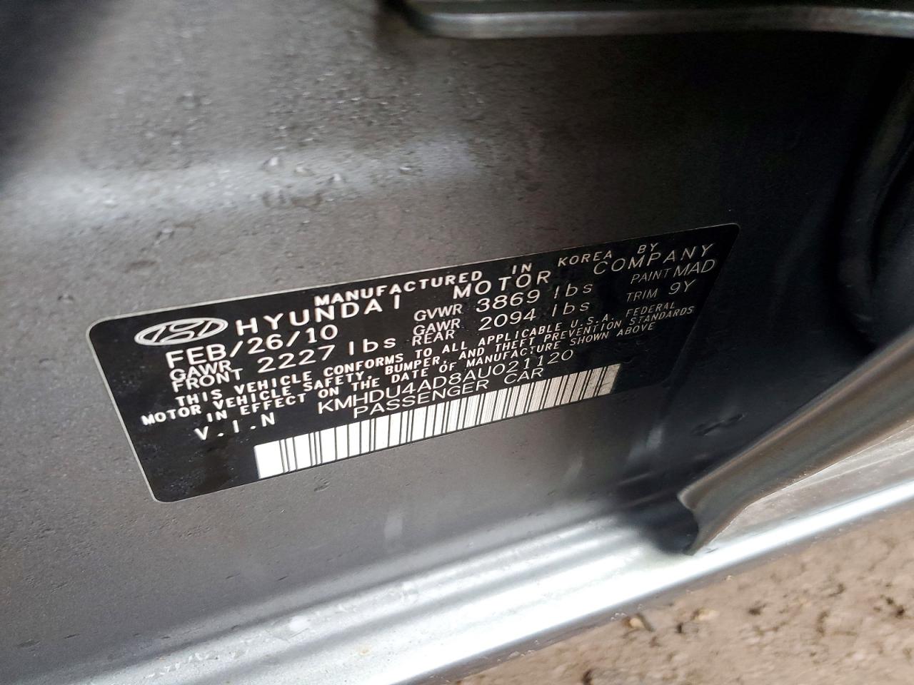 2010 HYUNDAI ELANTRA GLS photo 25