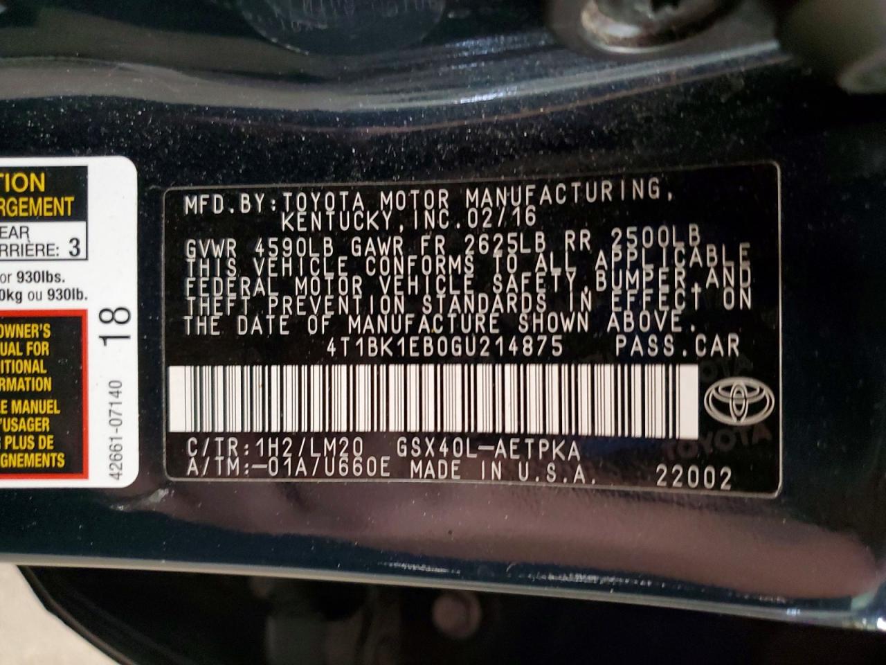 2016 TOYOTA AVALON LIMITED photo 25