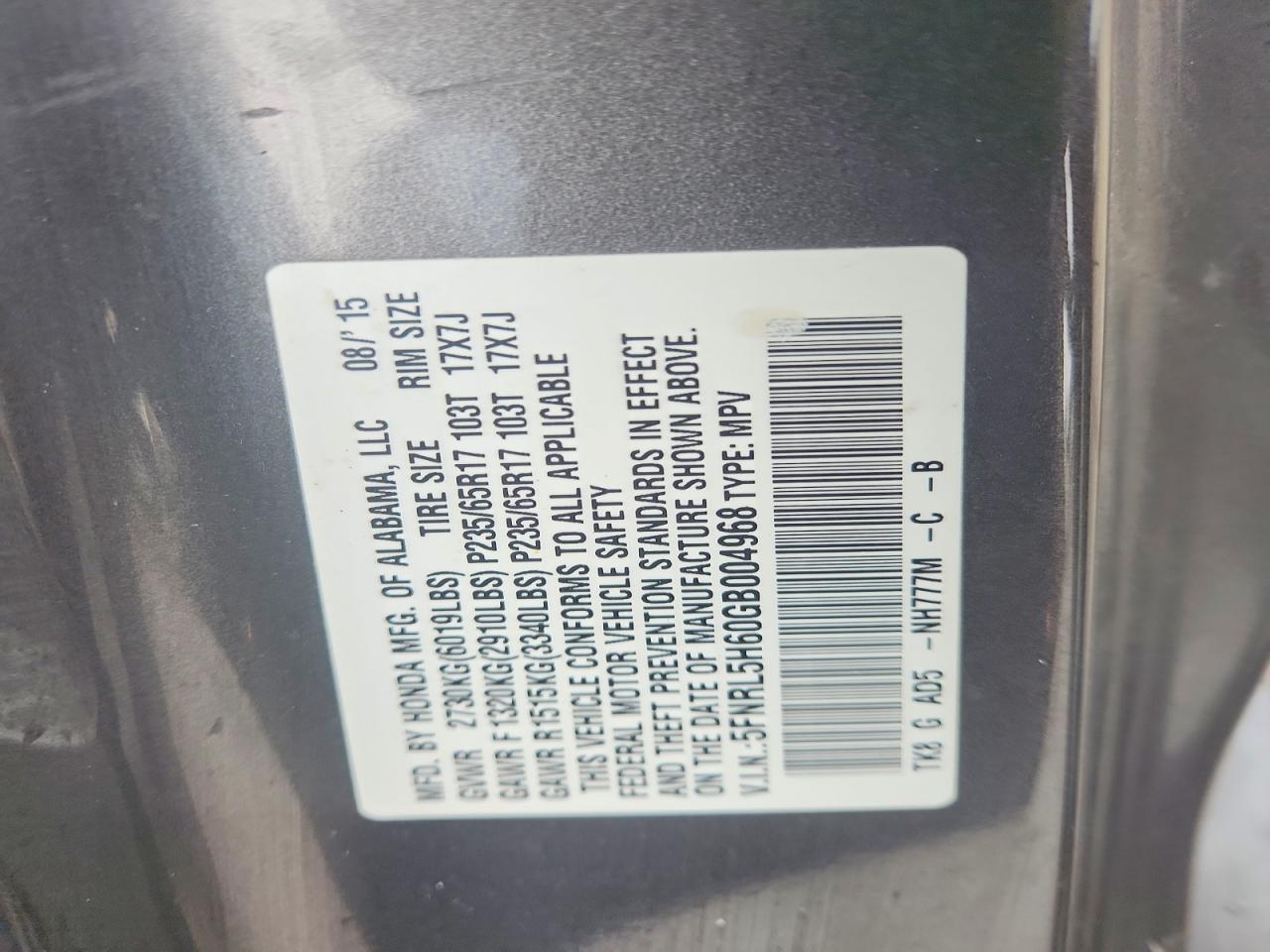 2016 HONDA ODYSSEY EXL photo 37