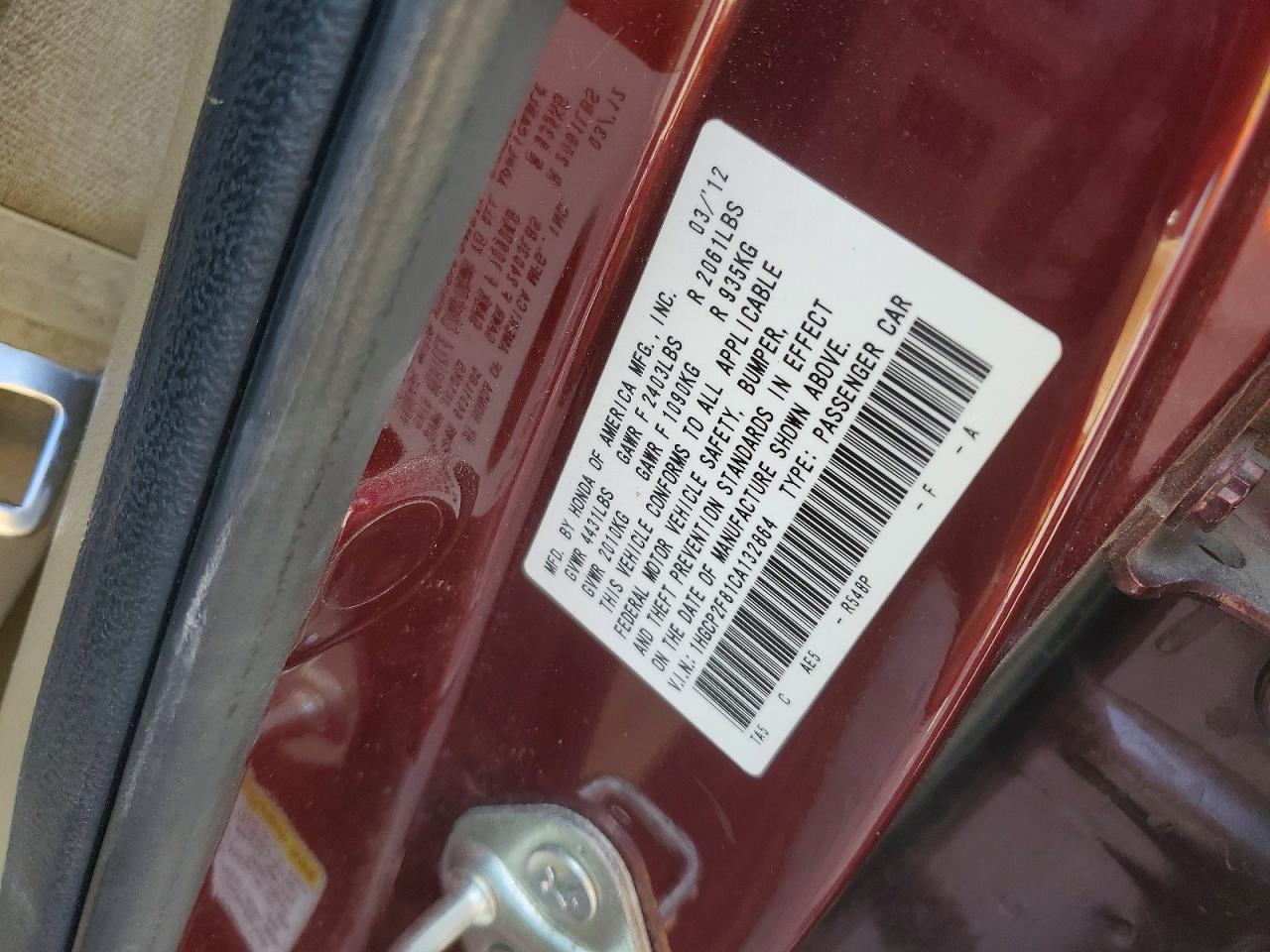 2012 HONDA ACCORD EXL photo 34