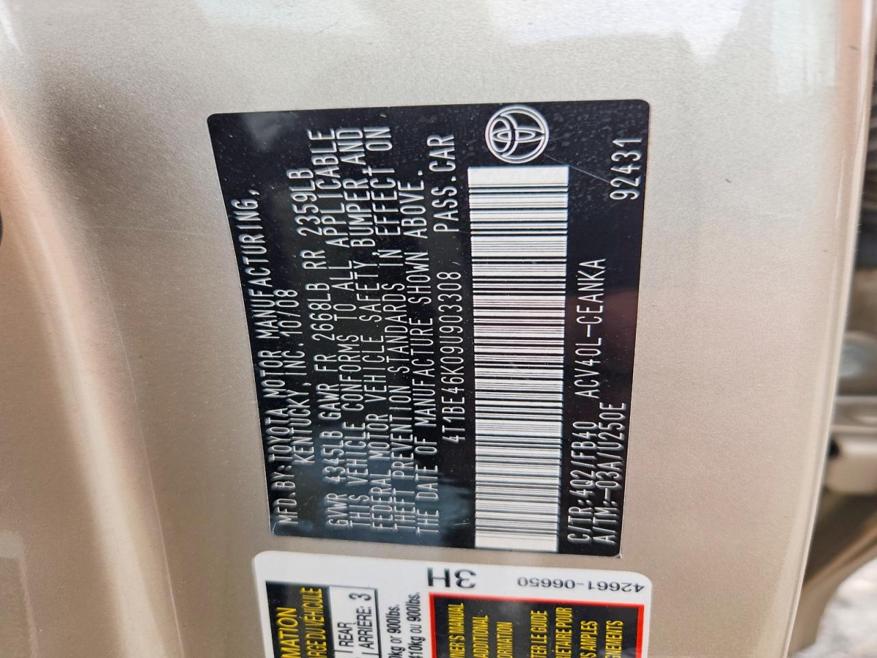 2009 TOYOTA CAMRY LE photo 12