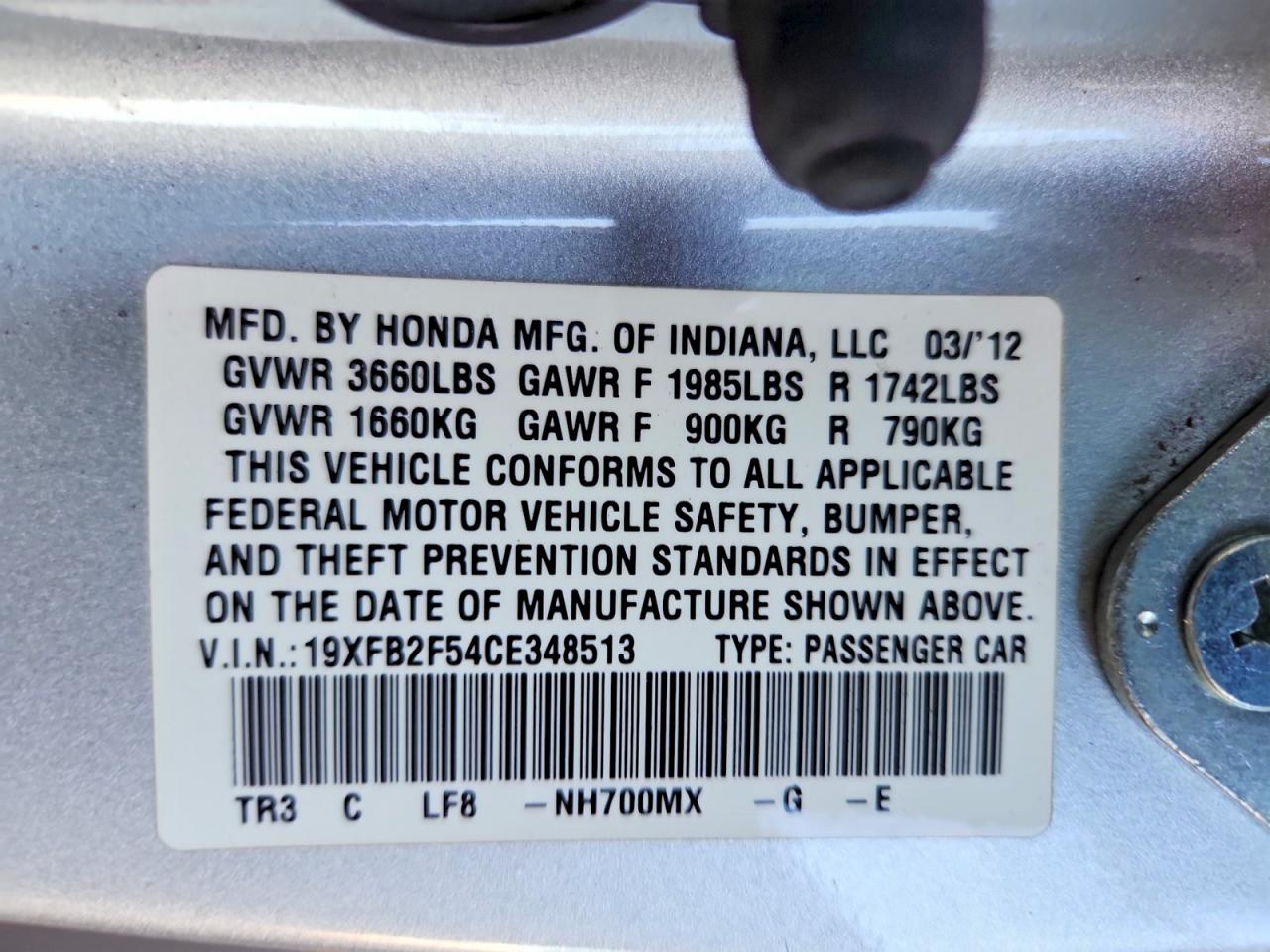 2012 HONDA CIVIC LX photo 34