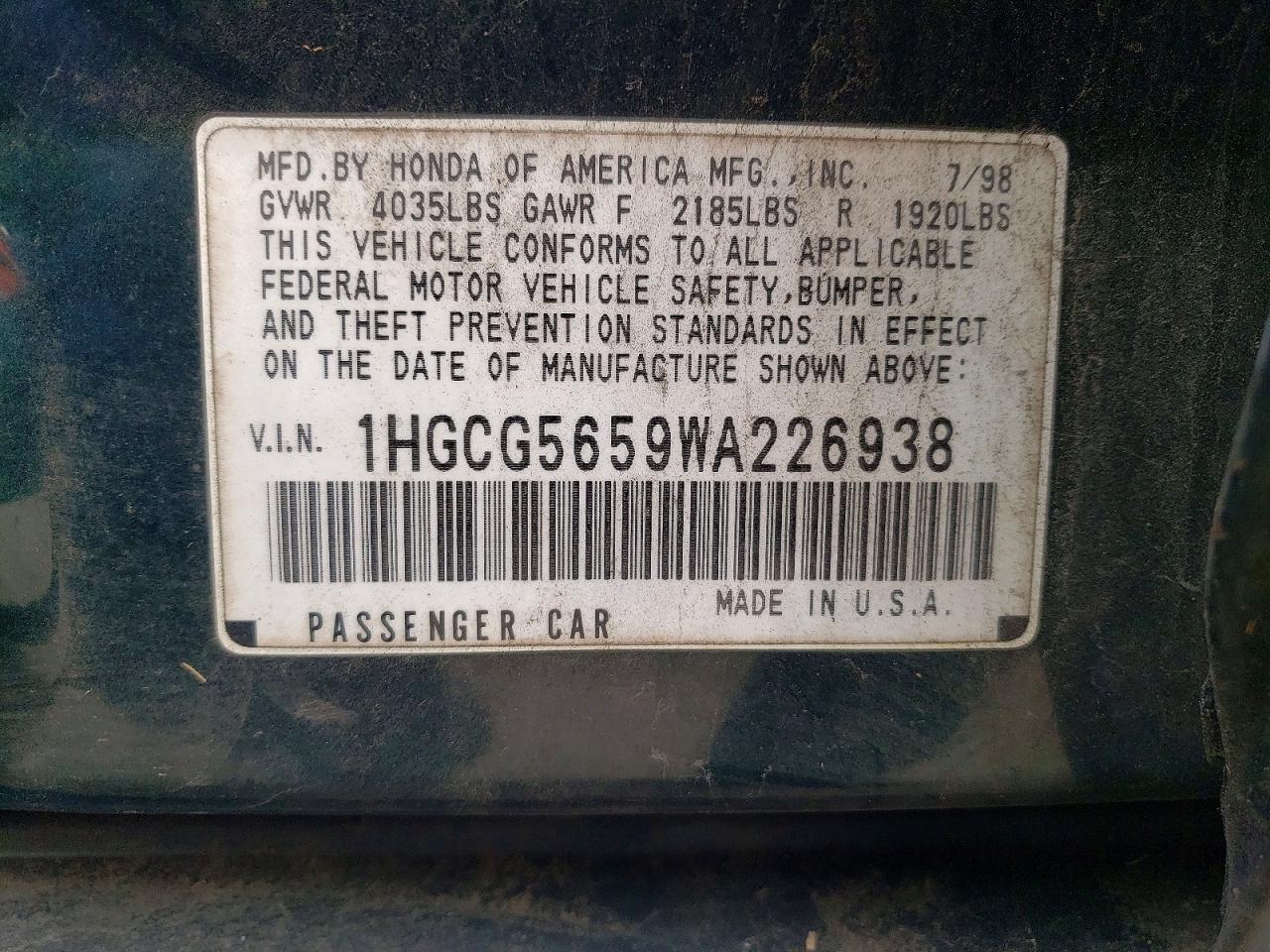1998 HONDA ACCORD EX photo 12