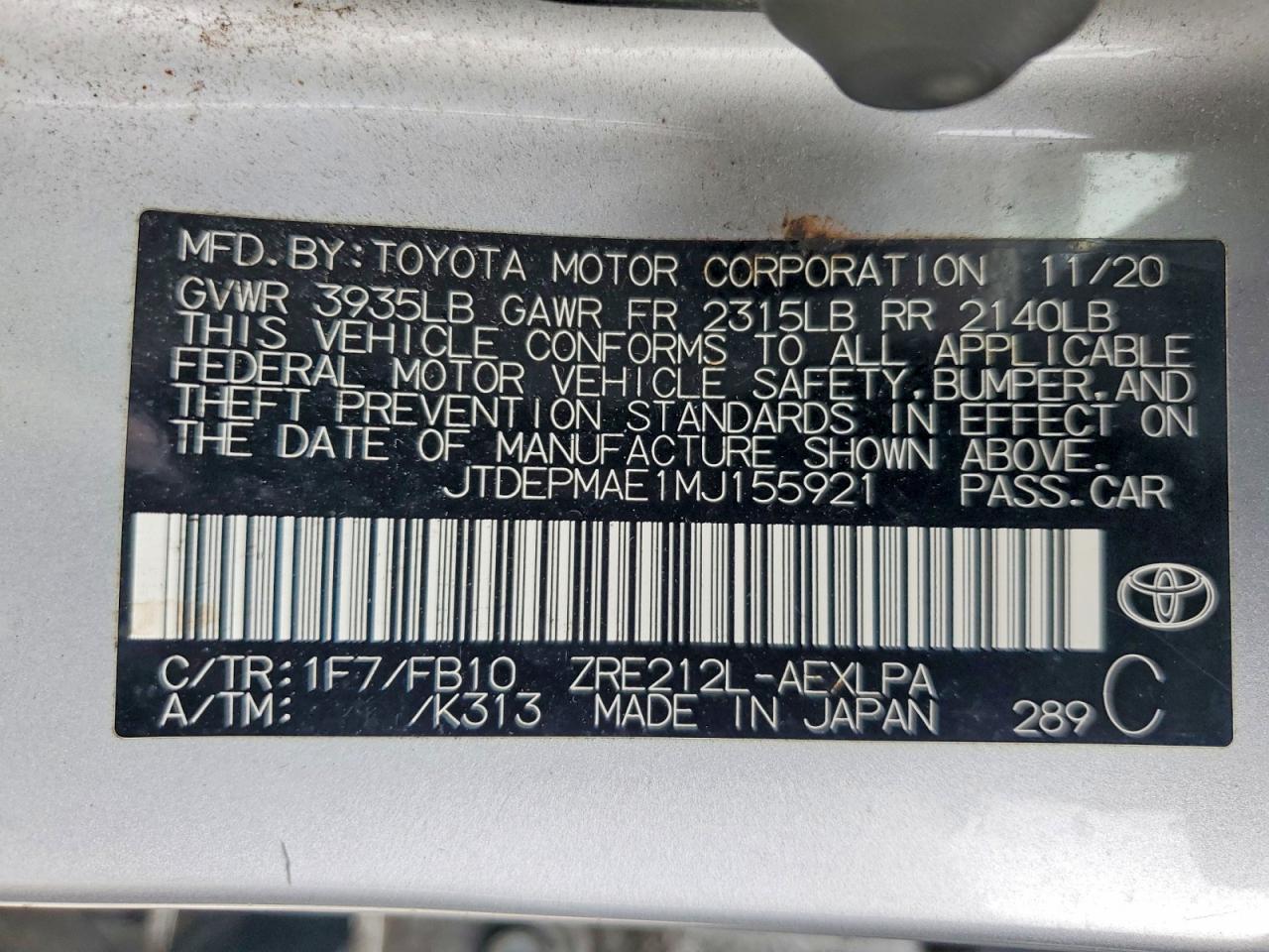 2021 TOYOTA COROLLA LE photo 12