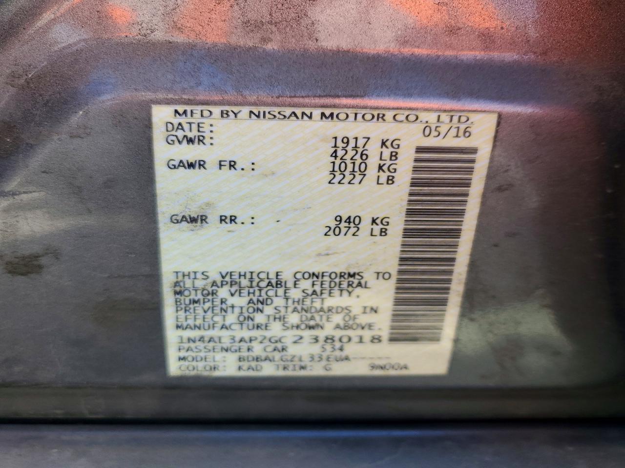 2016 NISSAN ALTIMA 2.5 S photo 23