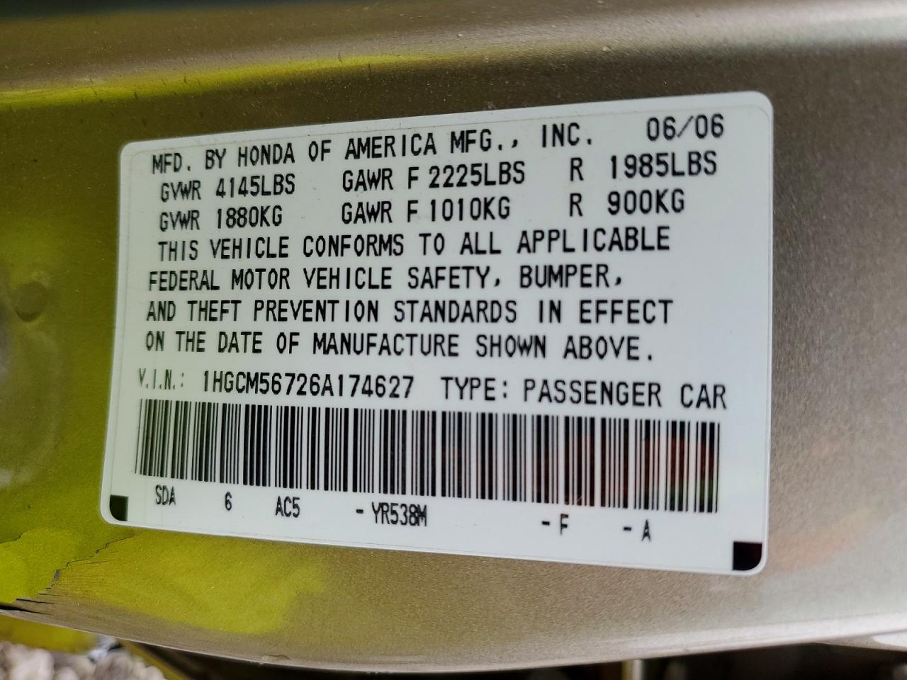 2006 HONDA ACCORD EX photo 12