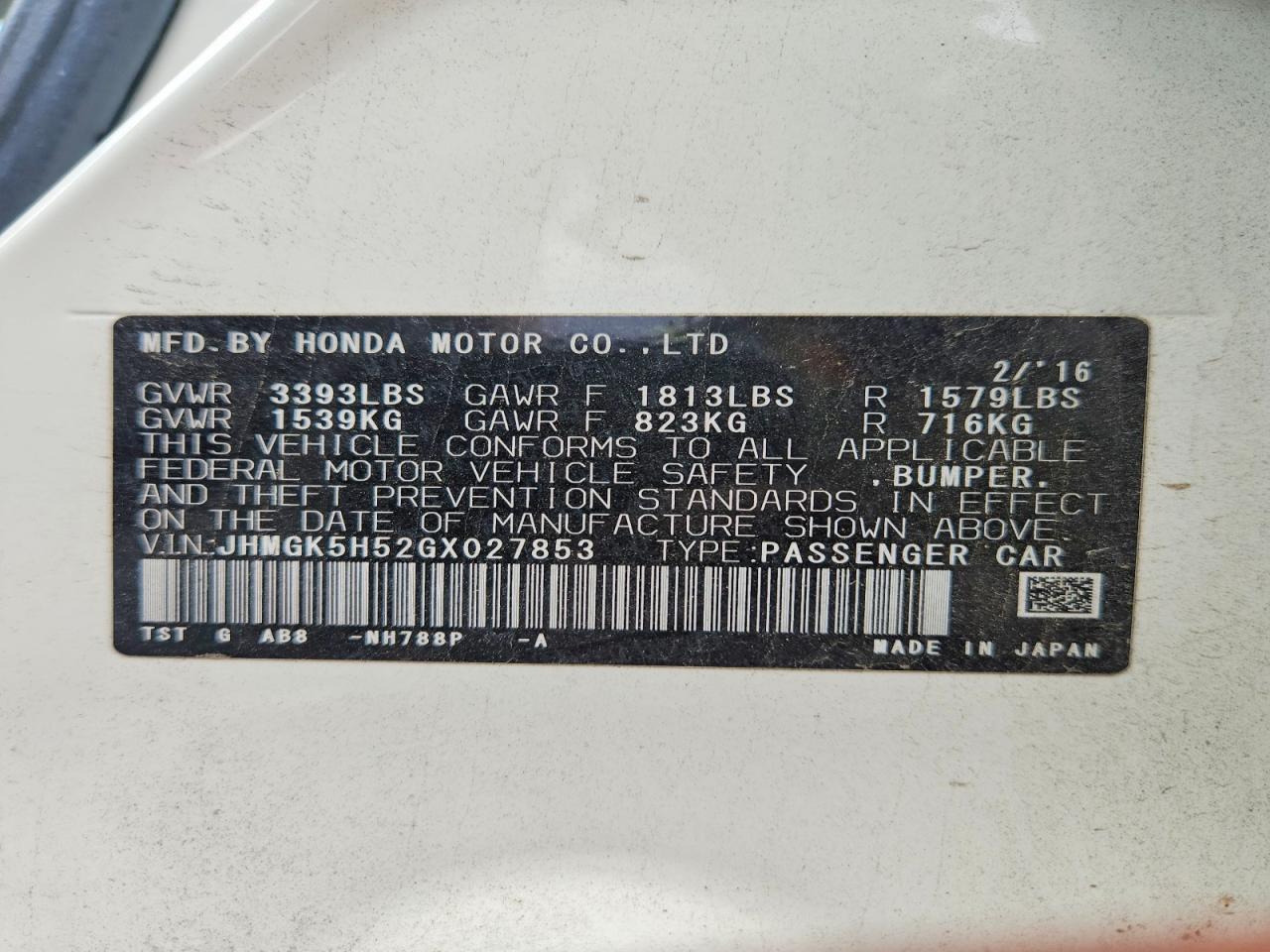 2016 HONDA FIT LX photo 12