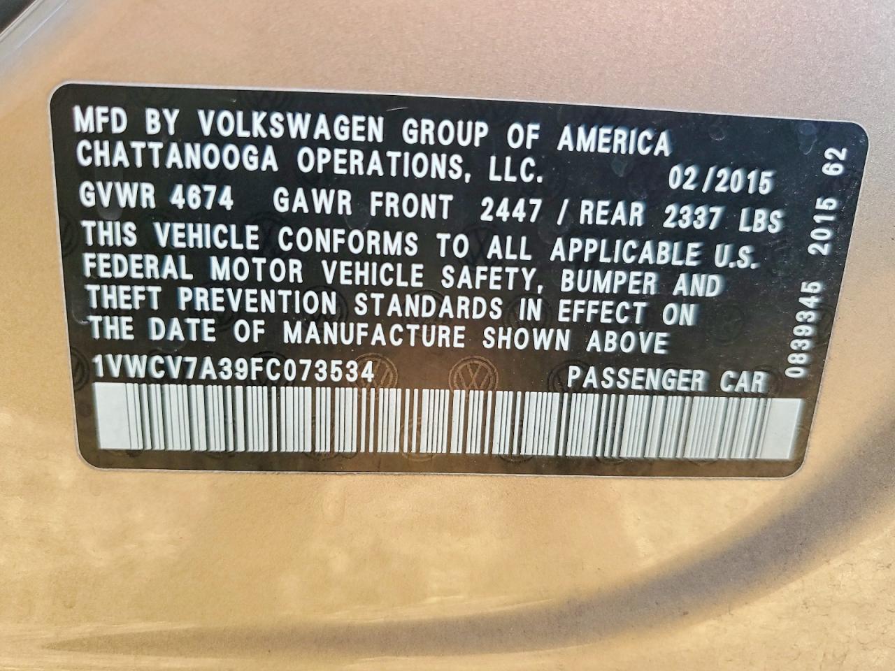 2015 VOLKSWAGEN PASSAT SEL photo 34