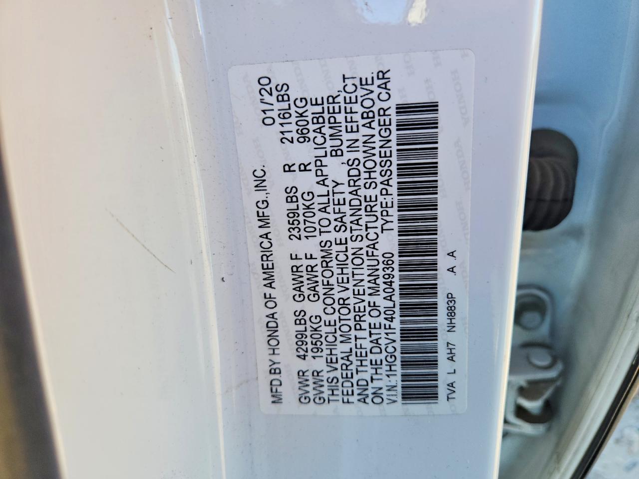2020 HONDA ACCORD EX photo 34