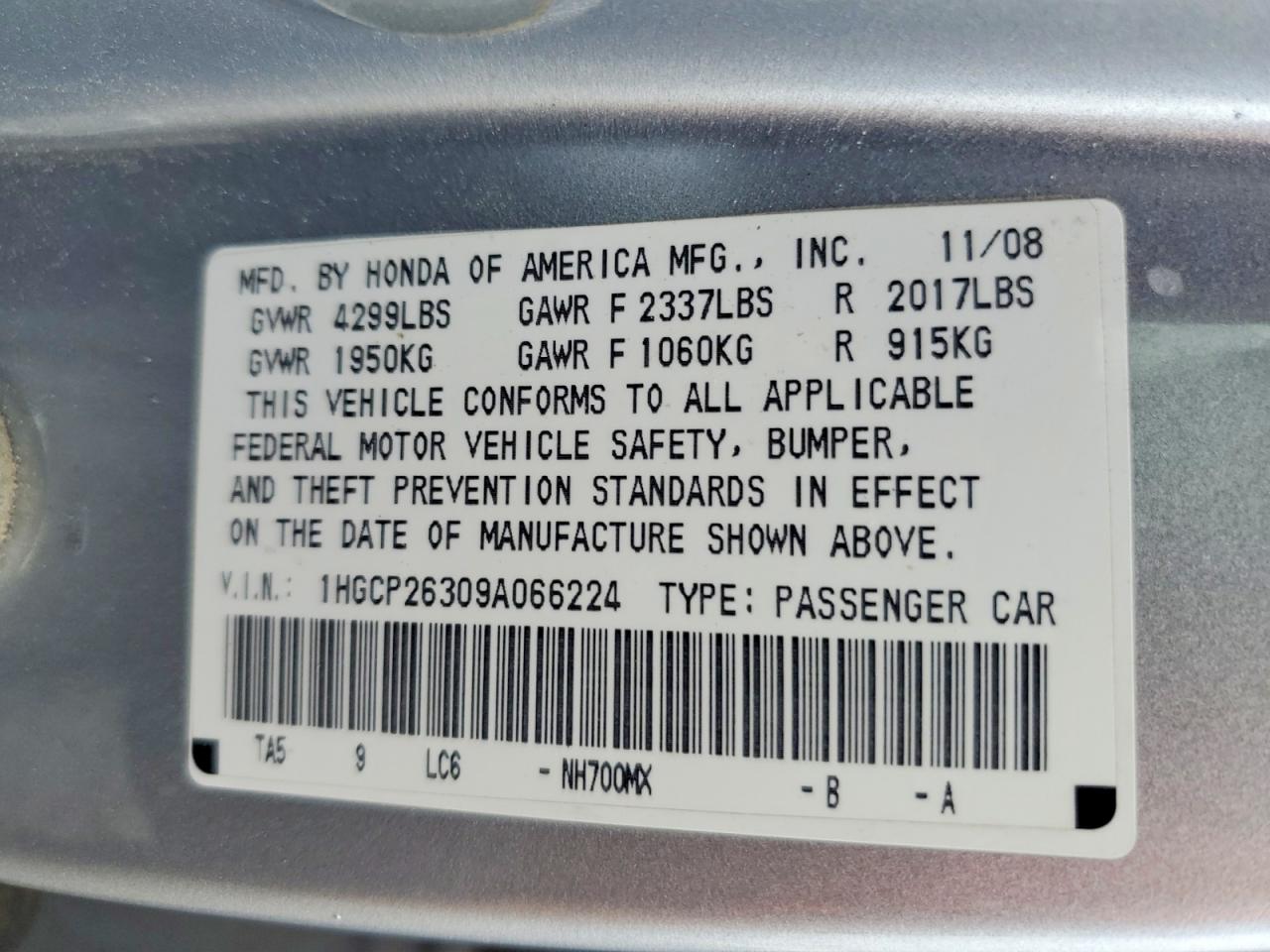 2009 HONDA ACCORD LX photo 34