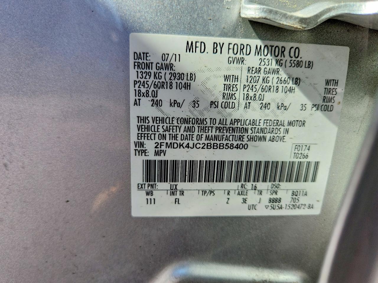 2011 FORD EDGE SEL photo 14