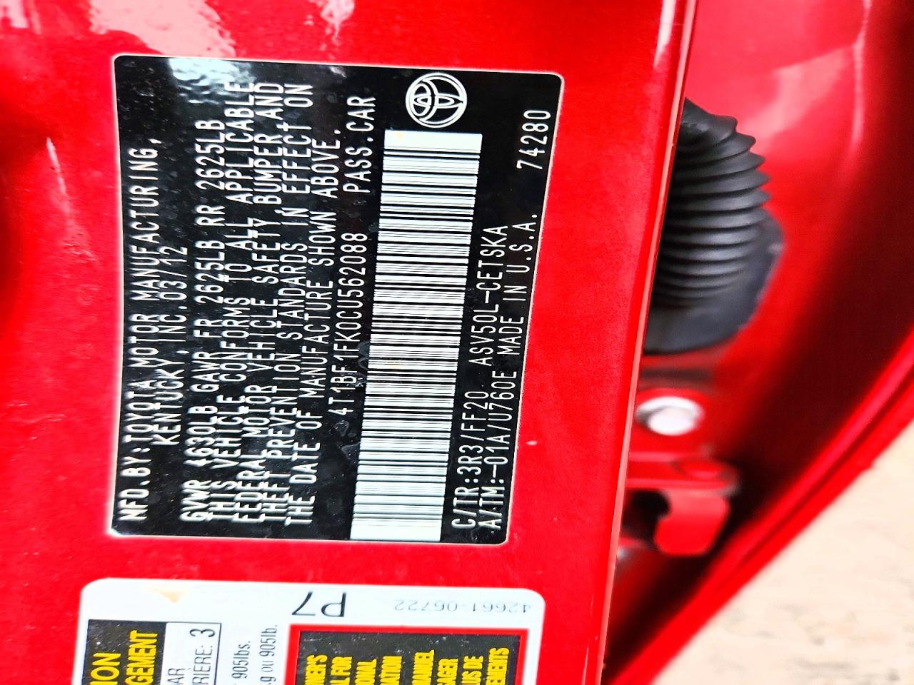2012 TOYOTA CAMRY SE photo 23