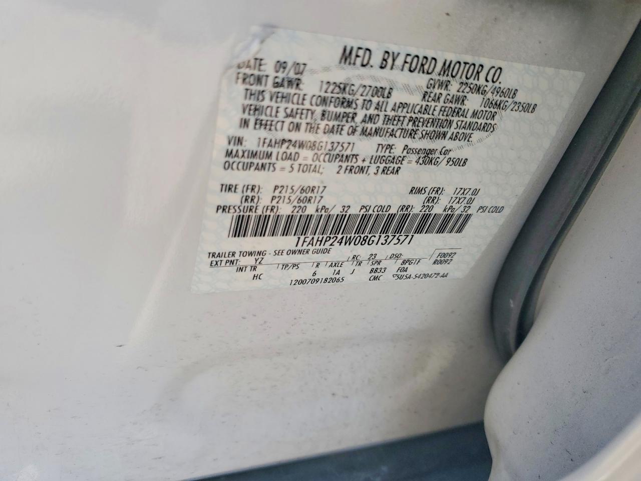 2008 FORD TAURUS SEL photo 34