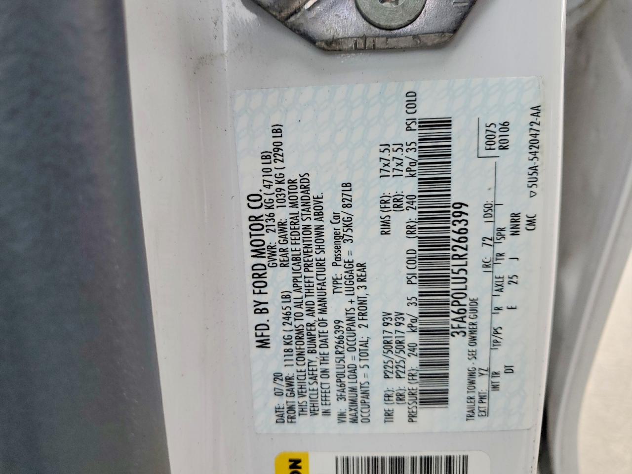 2020 FORD FUSION photo 12