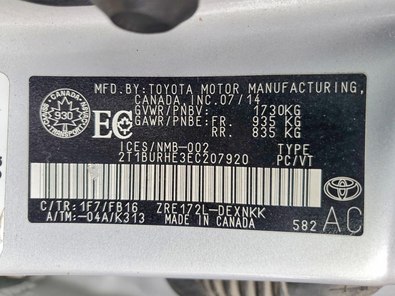 2014 TOYOTA COROLLA L photo 12