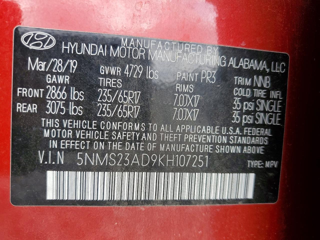 2019 HYUNDAI SANTA FE SE 2.4L photo 25