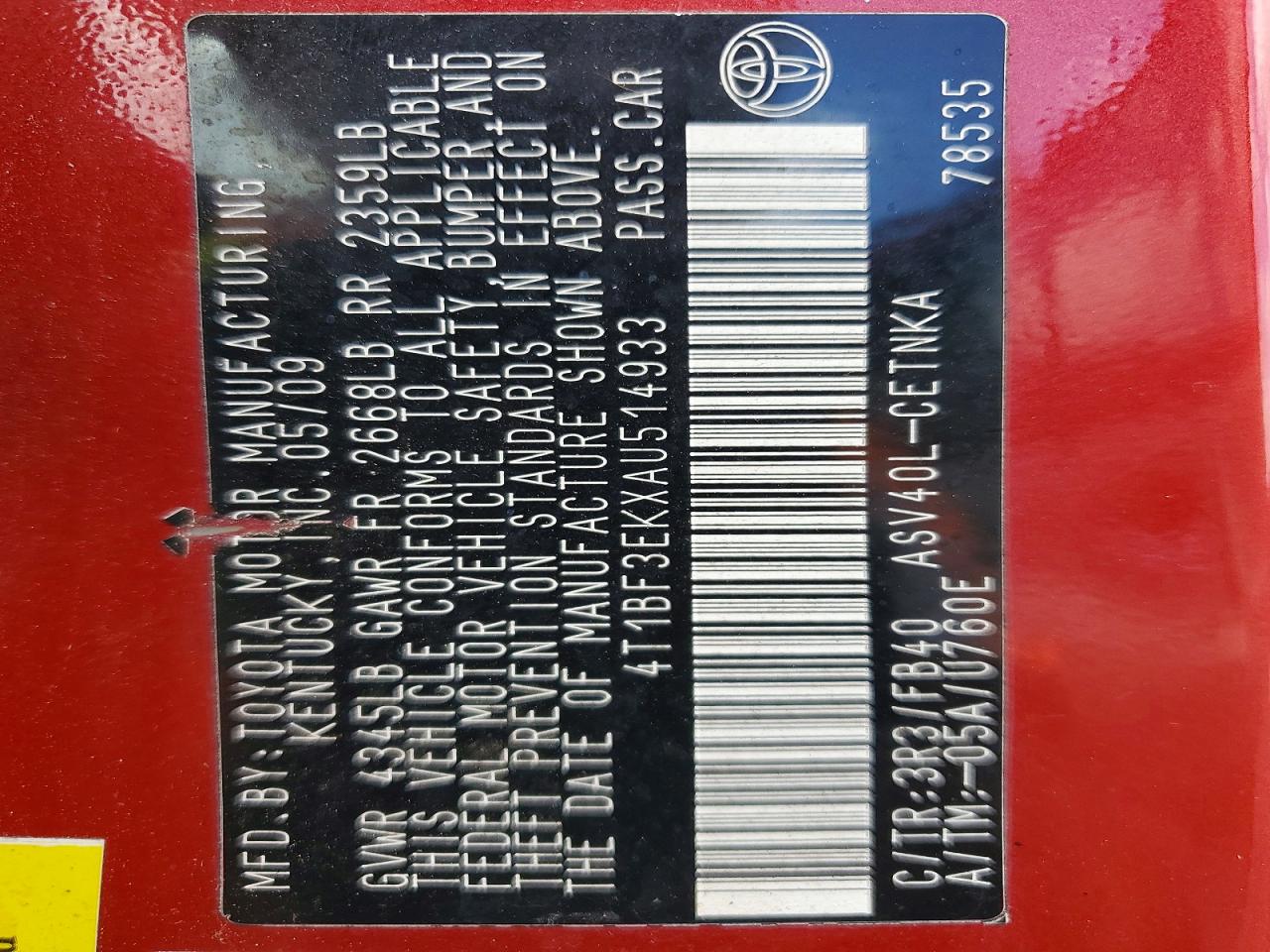 2010 TOYOTA CAMRY LE photo 25