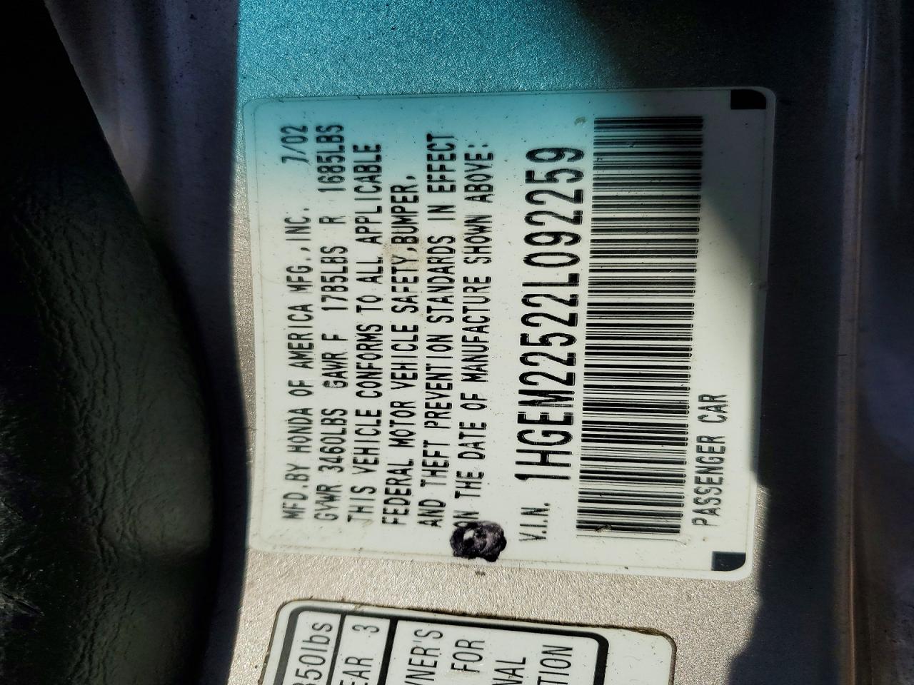 2002 HONDA CIVIC LX photo 12