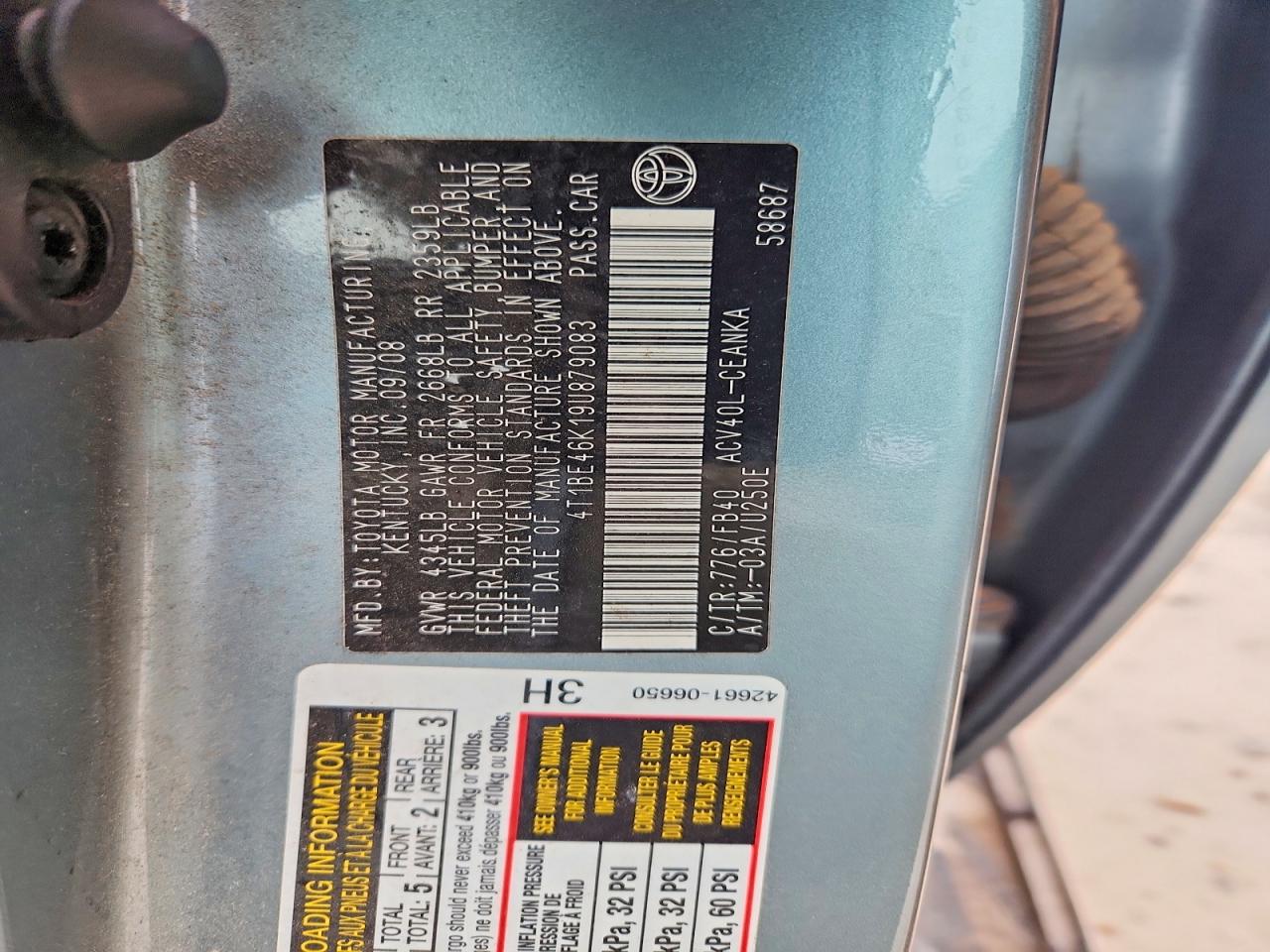 2009 TOYOTA CAMRY LE photo 12