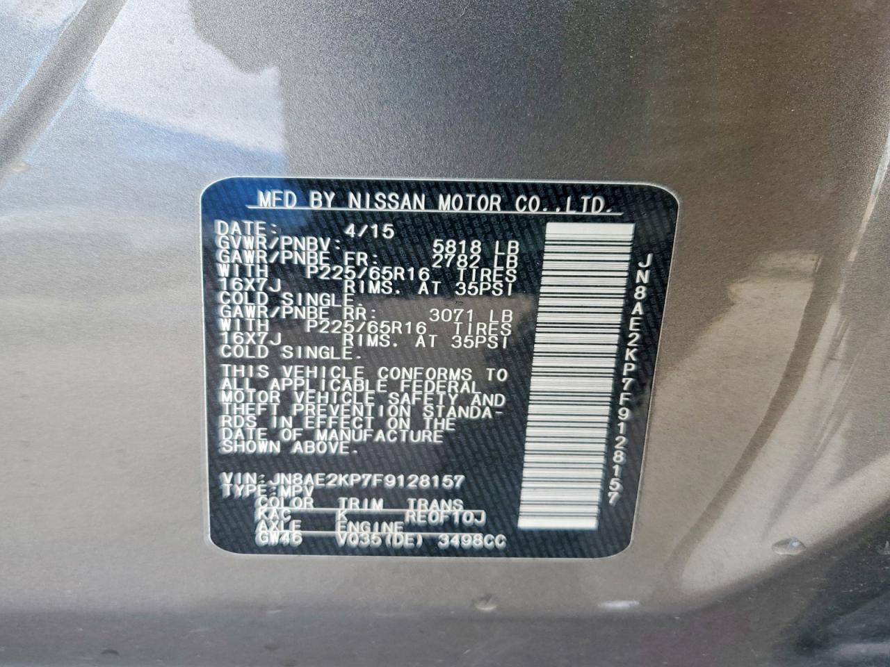 2015 NISSAN QUEST 3.5 SV photo 25