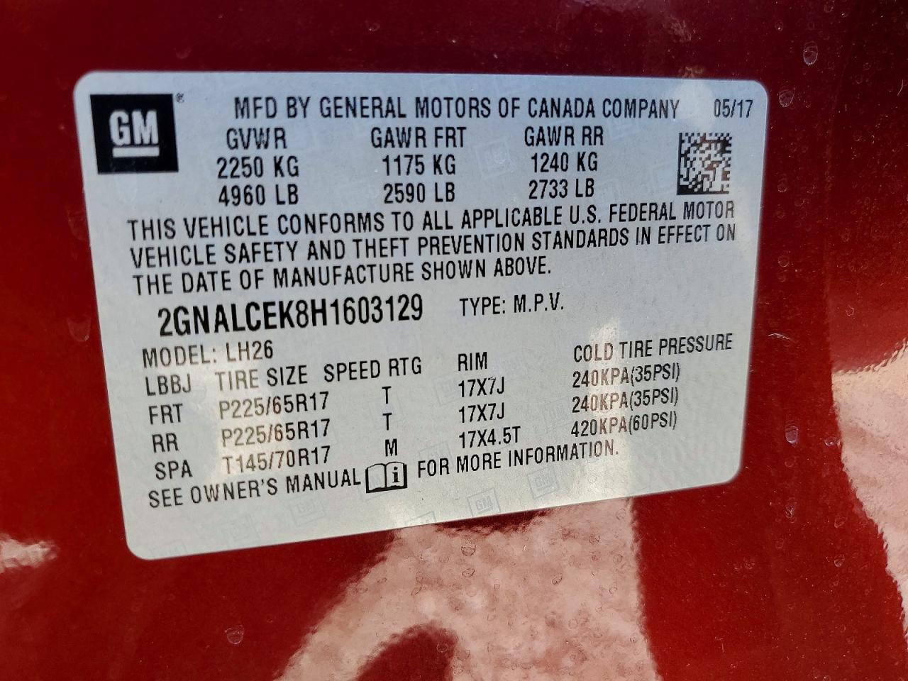 2017 CHEVROLET EQUINOX LT photo 37