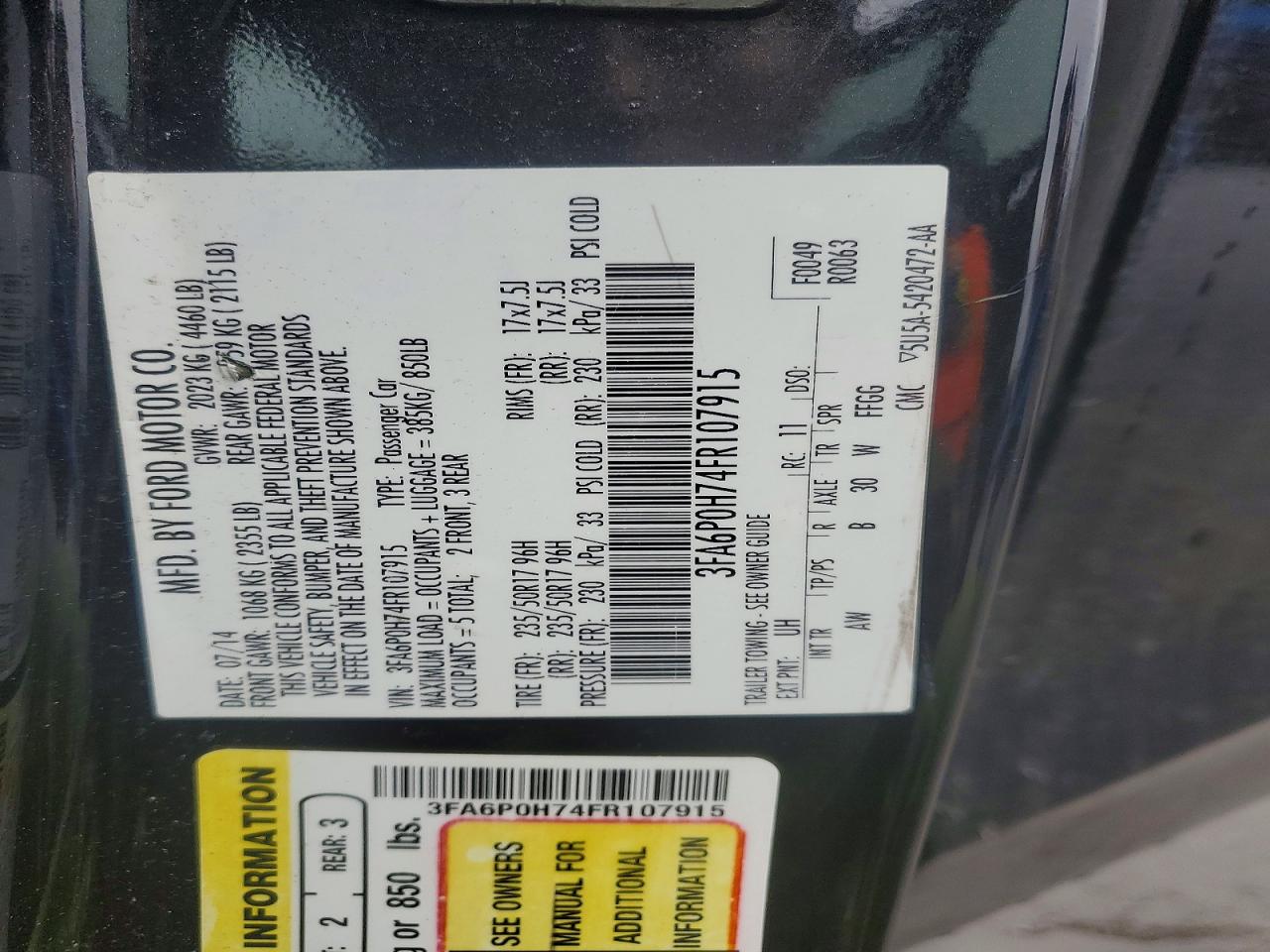 2015 FORD FUSION SE photo 12