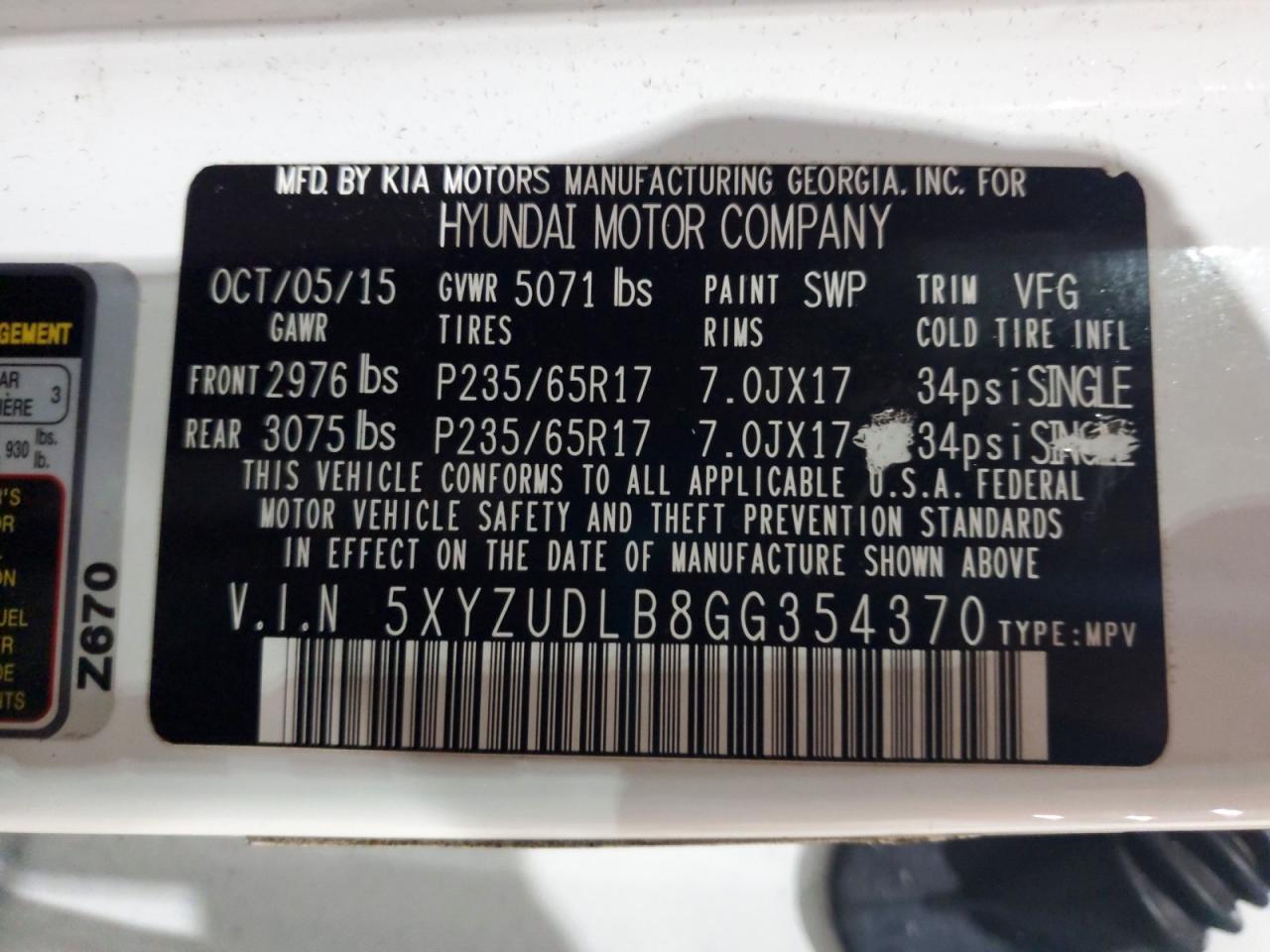 2016 HYUNDAI SANTA FE SPORT 2.4L photo 13