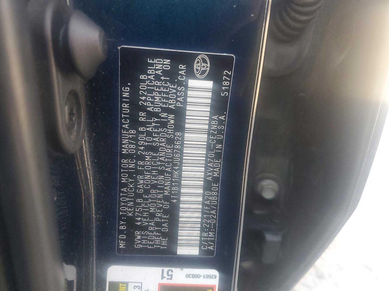 2018 TOYOTA CAMRY LE photo 12