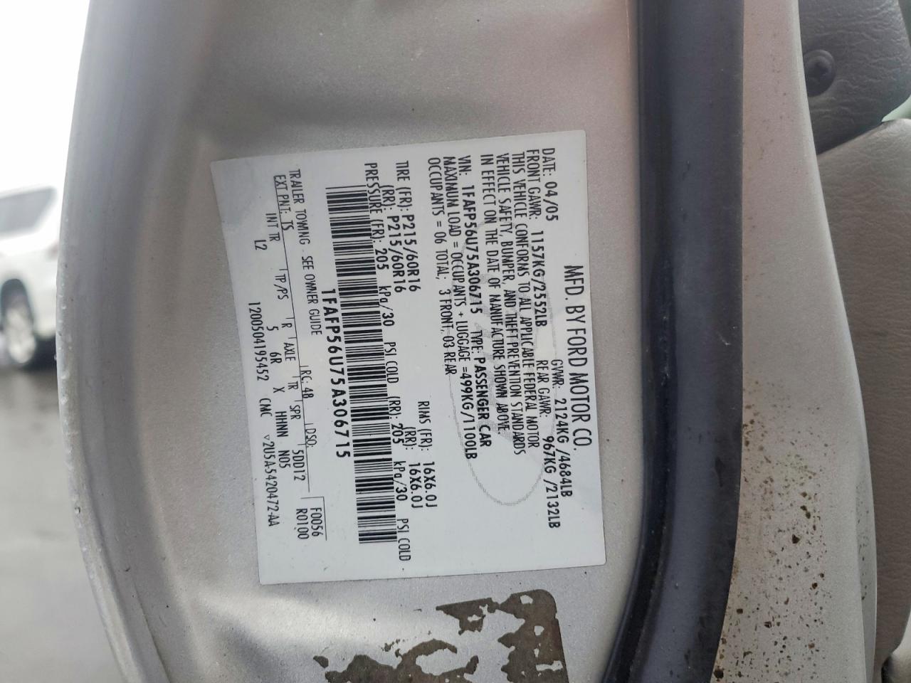 2005 FORD TAURUS SEL photo 12