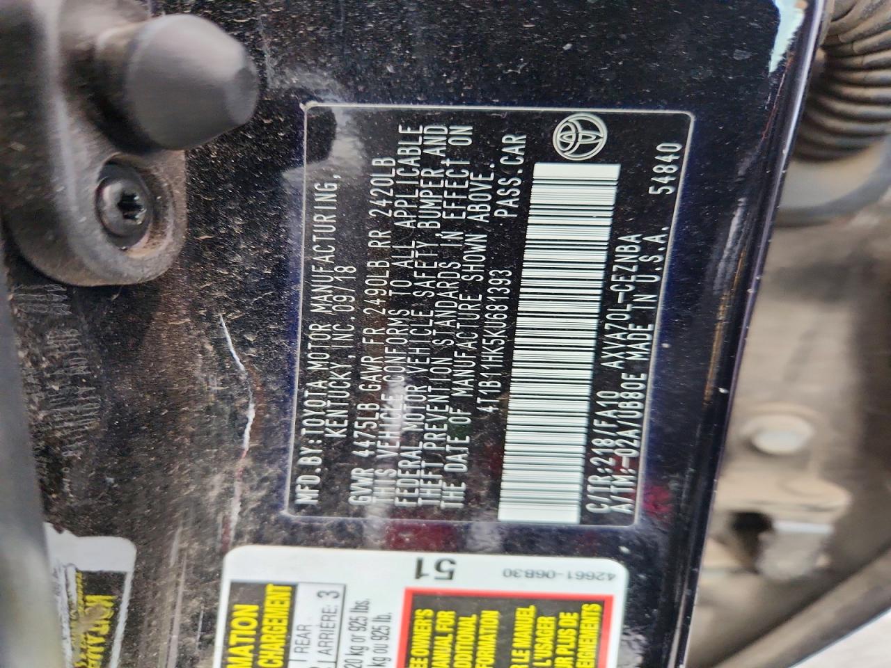 2019 TOYOTA CAMRY LE photo 13