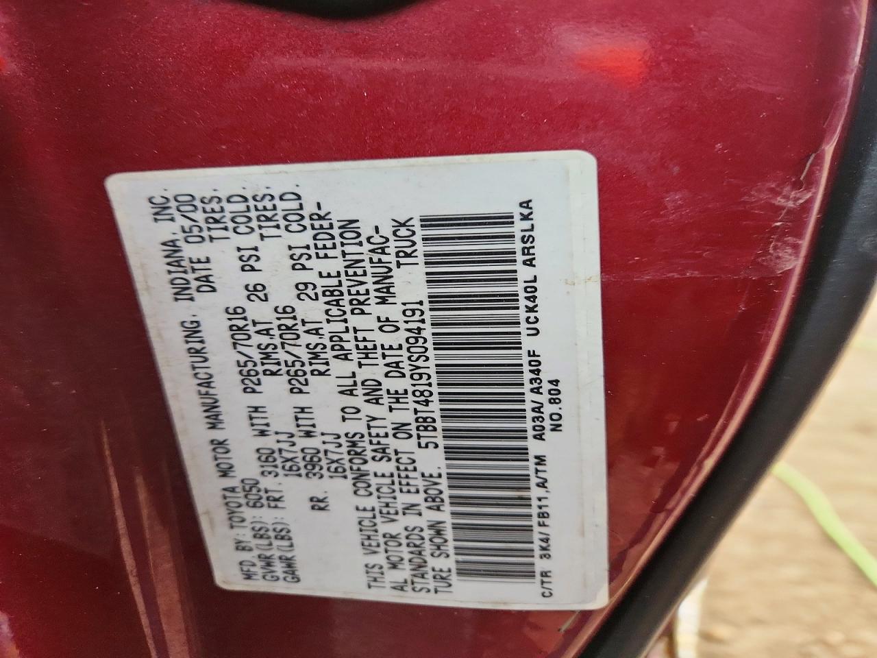 2000 TOYOTA TUNDRA LIMITED photo 12
