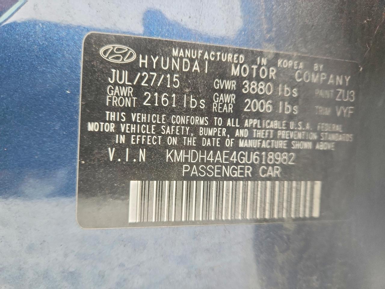 2016 HYUNDAI ELANTRA VALUE EDITION photo 37